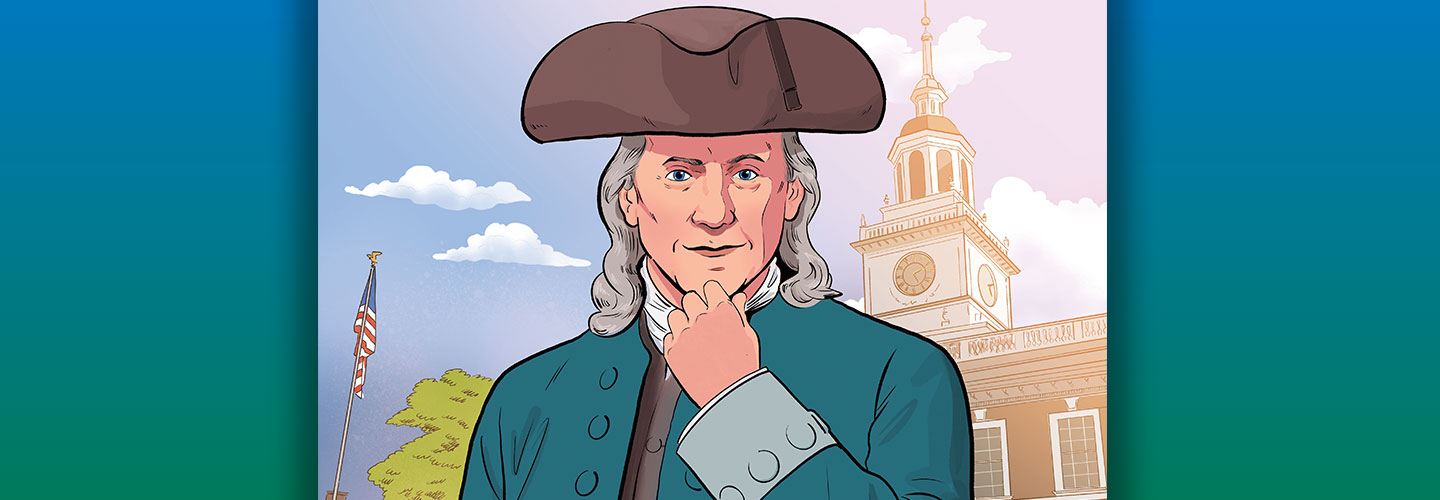 Comic illustration of Benjamin Franklin