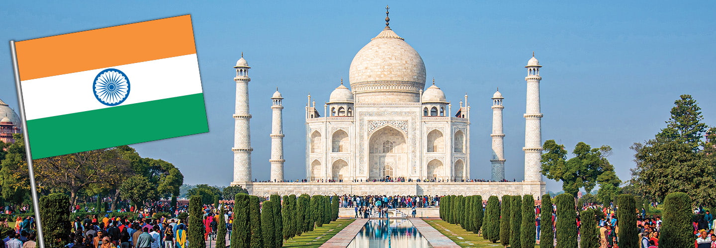 Photo of the Taj Mahal and then the Flag of India next to it