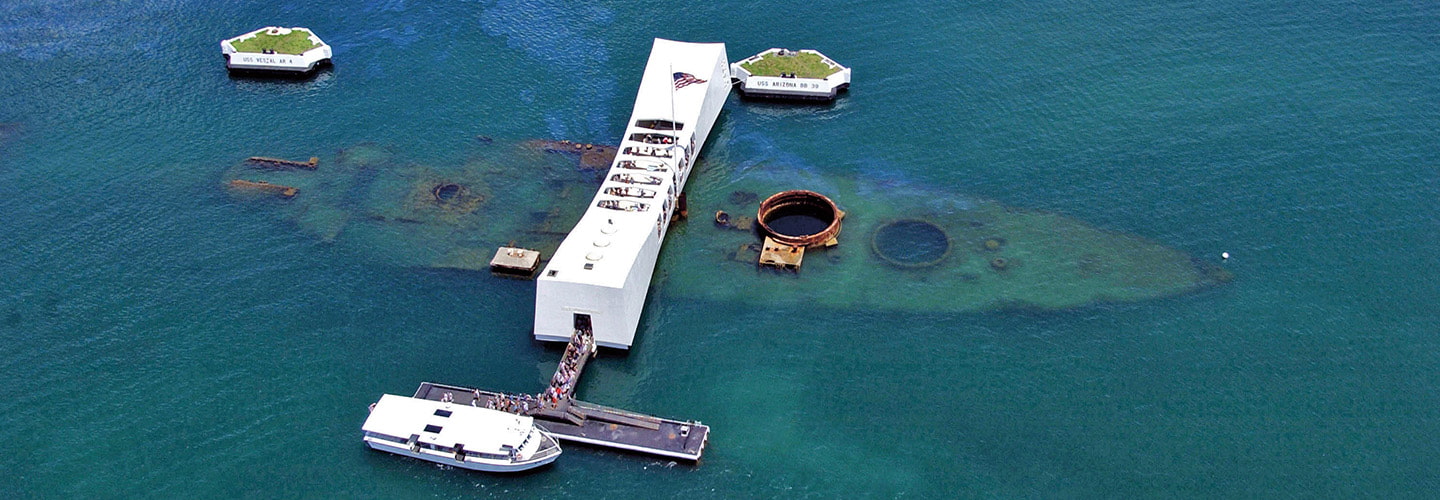 Modern day bird&apos;s eye view of Pearl Harbor